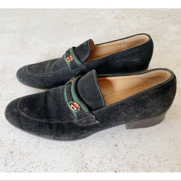 Gucci Black Velvet Loafers with Signature Web Detail - Picture 4 of 8